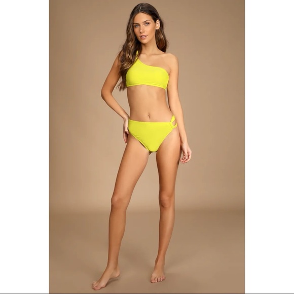 NWOT Lulus Float Along Lime Green Side-Loop Bikini Top & Bottoms Set Small - Picture 2 of 16